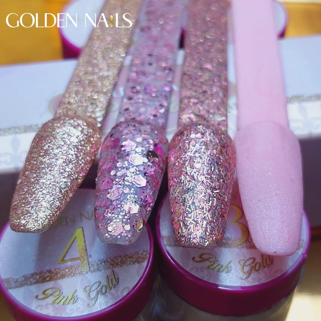 Acrílico Colección 4 pz Golden Nails Pink Gold